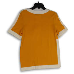 NWT Womens Orange White Short Sleeve Round Neck Blouse Top Size M alternative image