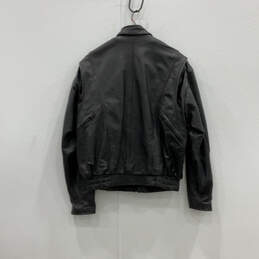 Mens Black Leather Long Sleeve Band Collar Full-Zip Motorcycle Jacket Sz XL alternative image