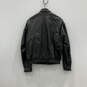Mens Black Leather Long Sleeve Band Collar Full-Zip Motorcycle Jacket Sz XL image number 2