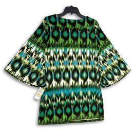 NWT Womens Green Black Aztec Boat Neck Bell Sleeve Mini Dress Size S alternative image