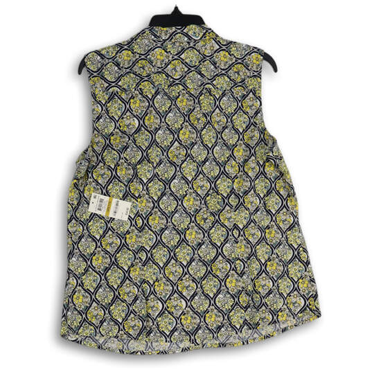 NWT Womens Yellow Black Printed Sleeveless Button Front Blouse Top Sz 14PA image number 2