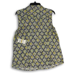 NWT Womens Yellow Black Printed Sleeveless Button Front Blouse Top Sz 14PA alternative image