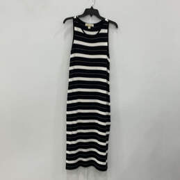 Womens Black White Striped Round Neck Sleeveless Bodycon Dress Size M alternative image