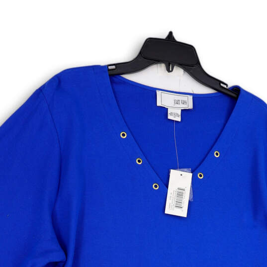 NWT Womens Blue V-Neck 3/4 Sleeve Pullover Tunic Blouse Top Size 3X image number 3