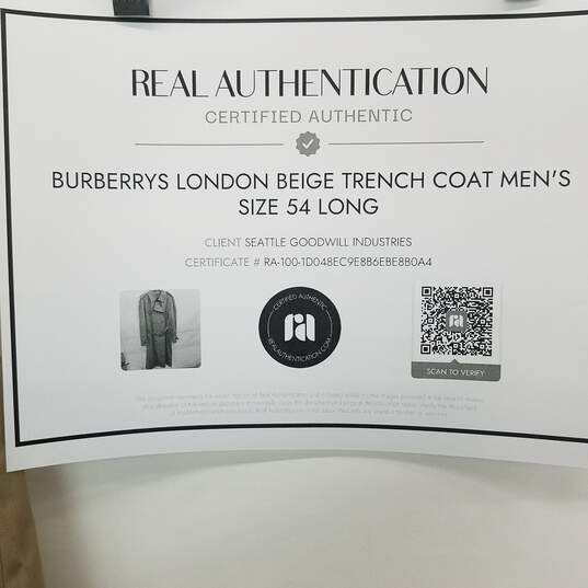 AUTHENTICATED MENS BURBERRYS TRENCH COAT SIZE 54 LONG image number 2