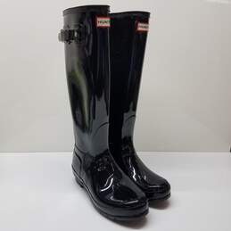 Hunter Women's Tall Black Glossy Rainboots Size 8