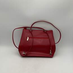 Womens Red Leather Detachable Strap Zipper Pocket Backpack Bag alternative image