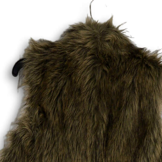 Womens Brown Faux Fur Sleeveless Regular Fit Open Front Vest Size S Petite image number 4