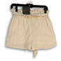 NWT Women Beige Striped Pleated Elastic Waist Pull-On Paperbag Shorts Sz S image number 2