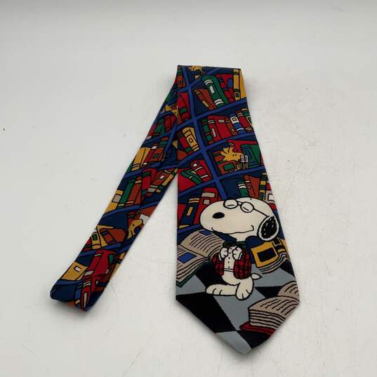 Peanuts Mens Multicolor Graphic Print Snoopy Silk Adjustable Designer Necktie image number 1