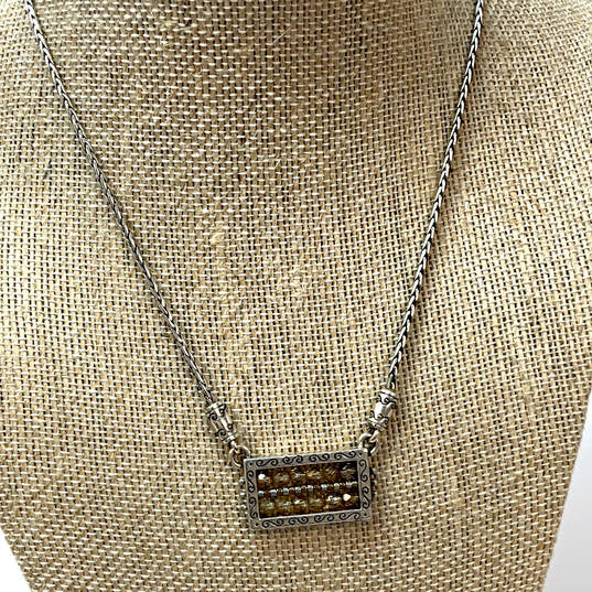 Designer Brighton Silver-Tone Wheat Chain Beaded Rectangle Pendant Necklace image number 1