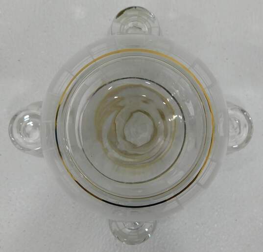 Vntg Small White Checkerd Gold Tone Trim Glass Decanter W/ 4 Shot Glasses image number 2