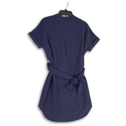 NWT Womens Blue Short Sleeve Button Front Belted Shirt Dress Size Small alternative image