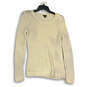 Womens White Long Sleeve Crew Neck Cable Knit Pullover Sweater Size Small image number 1