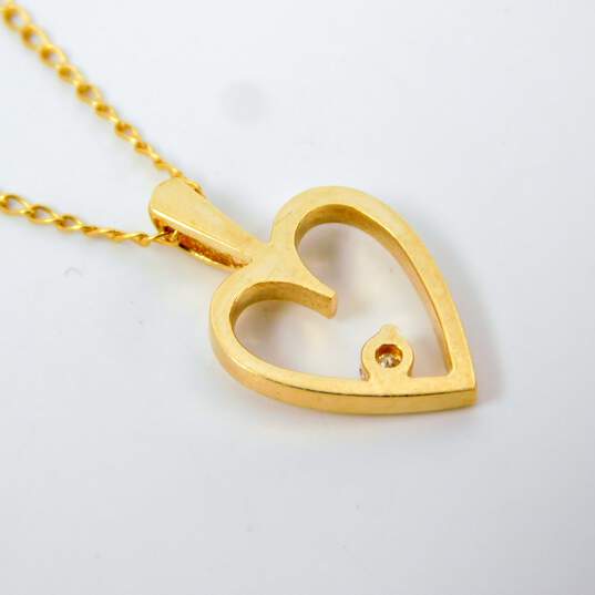 14K Yellow Gold 0.04 CT Round Diamond Heart Pendant Necklace 2.0g image number 6