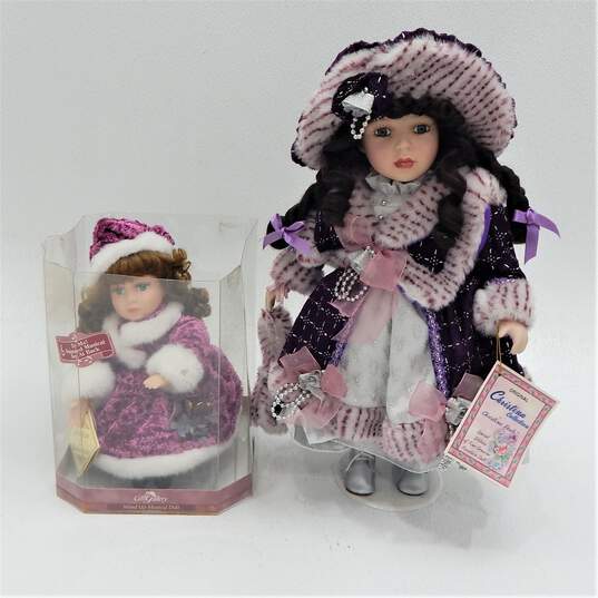 2 Porcelain Collector Dolls Musical Wind Up Doll w/COA and Christina Verdi Doll w/COA image number 1