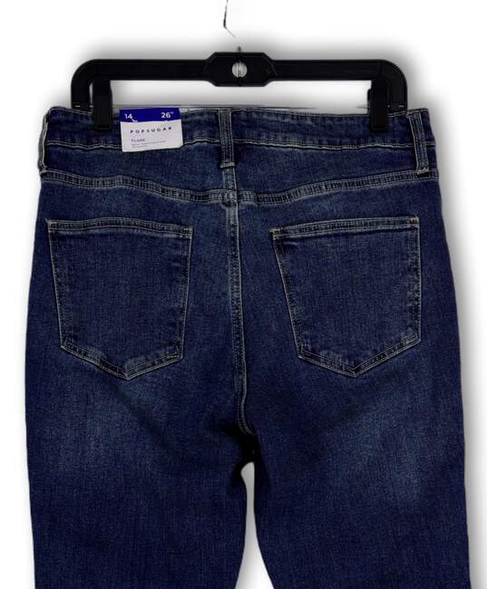 NWT Womens Blue Denim High-Rise Medium Wash Pockets Flared Jeans Size 14/26 image number 4