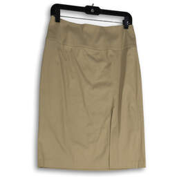 Womens Khaki Flat Front Back Zip Knee Length Straight & Pencil Skirt Size 4