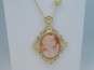Amedeo Gold Tone Carved Shell Cameo Icy Crystal Necklace 62.2g image number 2