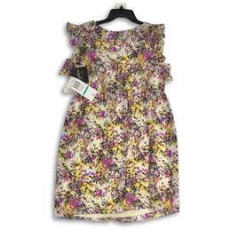 NWT Sophia Womens Lavender Floral Ruffle V-Neck Knee Length A-Line Dress Size 16 alternative image