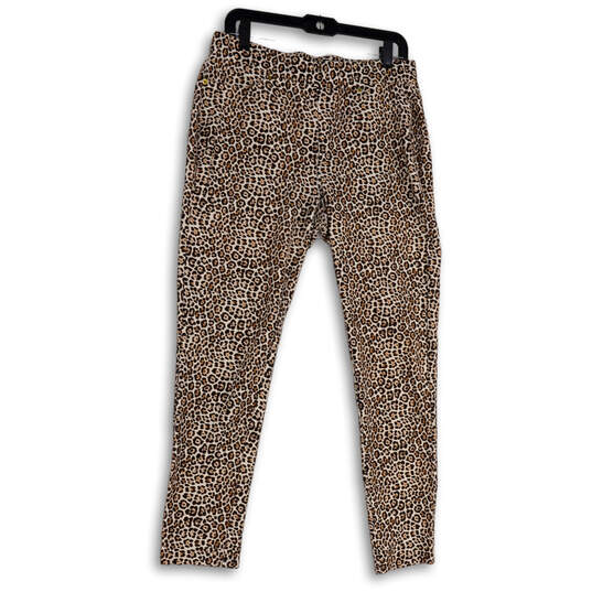 Womens White Brown Animal Print Elastic Waist Pull-On Jegging Pants Size L image number 4