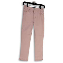 Womens Pink Denim Light Wash Stretch Pockets Straight Leg Jeans Size 00 P