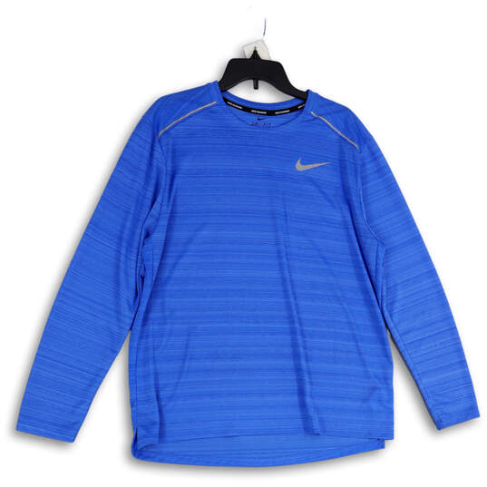 Mens Blue Dri-Fit Crew Neck Long Sleeve Activewear Pullover T-Shirt Size XL image number 1