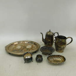 Assorted Vintage Silver Plate Tray Dishes Pitcher Coffee Tea Pot