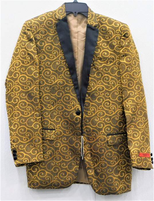 Statement Italy Confidence Men's Swirl Crystal Pattern Gold & Black Size 20 Tuxedo Jacket image number 1