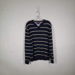 Mens Striped Knitted Long Sleeve V-Neck Pullover Sweater Size Large
