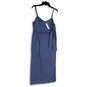 NWT Womens Blue Spaghetti Strap Back Zip Bow Tie Front Shift Dress Size 8 image number 1