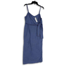 NWT Womens Blue Spaghetti Strap Back Zip Bow Tie Front Shift Dress Size 8