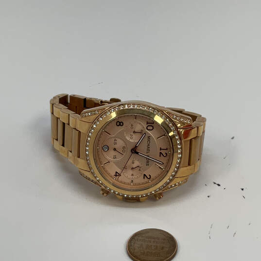 Designer Michael Kors MK5263 Gold-Tone Rhinestone Dial Analog Wristwatch image number 3