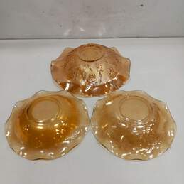 3 Vintage Carnival Glass Peach Scalloped Edge Leaf Design Bowls alternative image