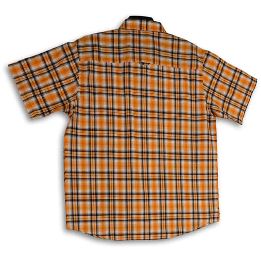 NWT Mens Orange Plaid Pointed Collar Flap Pocket Button-Up Shirt Size 2X image number 2