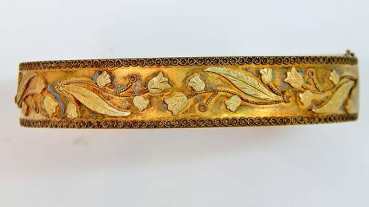 Antique Art Nouveau PRST Co. Gold Filled Floral Hinged Bangle Bracelet 20.5g image number 3