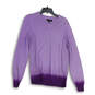 Womens Purple Knitted Long Sleeve V-Neck Casual Pullover Sweater Size Small image number 1