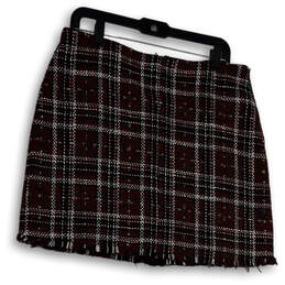 Womens Red Plaid Flat Front Raw Hem Back Zip Short A-Line Skirt Size XL