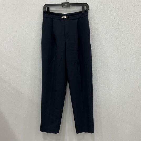 Womens Navy Blue Flat Front Elastic Waist Pockets Capri Pants Size 40 image number 1