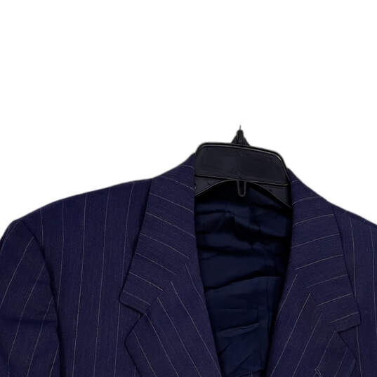 Mens Blue Pinstriped Long Sleeve Notch Lapel Single Breasted Suit Blazer 44 image number 3