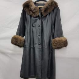 Madigans Highlander Vintage Black Long Leather Jacket Fur Trim