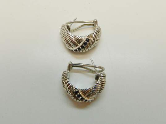 Judith Ripka Sterling Silver Sapphire Ridged Hoop Earrings 14.5g image number 3