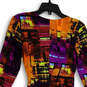 NWT Womens Multicolor Abstract Long Sleeve Ruched V-Neck Bodycon Dress Sz M image number 4