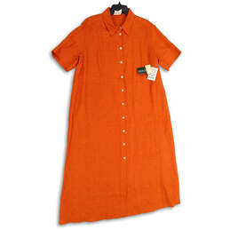 NWT Womens Orange Collared Short Sleeve Button Front Shirt Dress Size XL