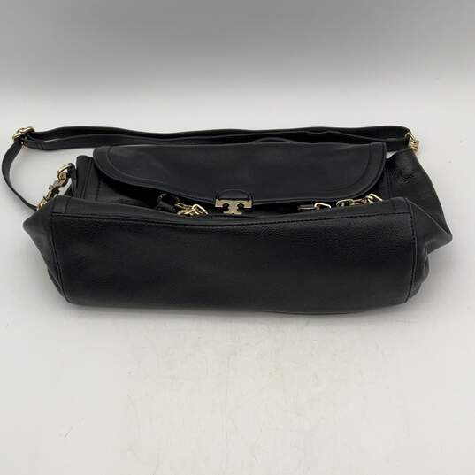 Tory Burch Womens Black Leather Adjustable Strap Flap Crossbody Handbag image number 1