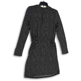 Womens Black Check Quarter Zip Cinched Waist Long Sleeve A-Line Dress Sz S alternative image