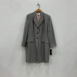 NWT Womens Gray Long Sleeve Collared Pockets Button Front Trench Coat Sz 16