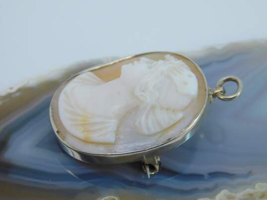 Vintage 18k Yellow Gold Carved Shell Cameo Pendant Brooch 4.3g image number 3