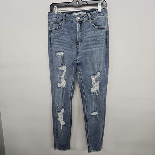 Blue Denim Distressed Straight Leg Jeans image number 1