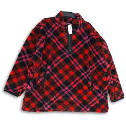 NWT Maurices Womens Red Black Plaid Teddy Sherpa 1/4 Zip Pullover Sweatshirt 3X